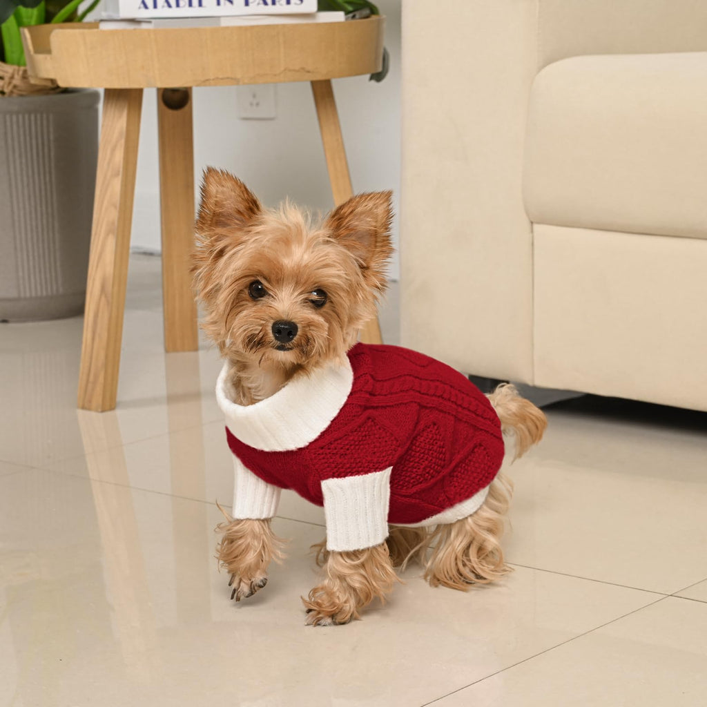 Lorehelina Argyle Cable Knit Dog Sweater Turtleneck, Red, Size S – photo 7 of 7