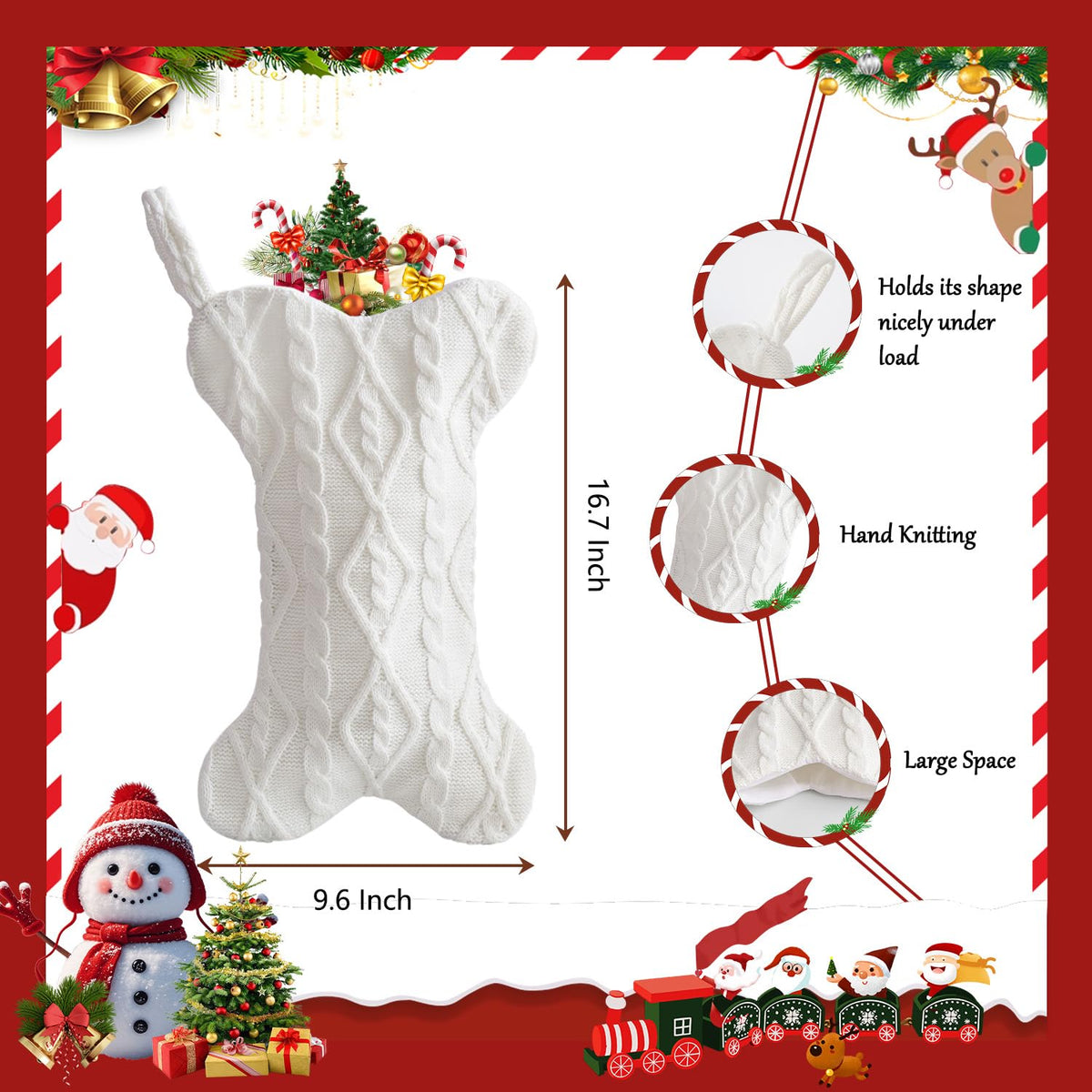 Mayler Yee Dog Christmas Stocking White Knit Bone Shape, 16.7 × 9.6 in – photo 2 of 7