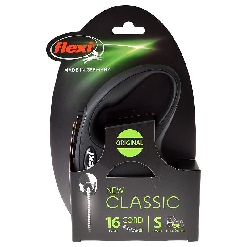 Flexi New Classic Retractable Dog Leash – Black, 16 ft – front view