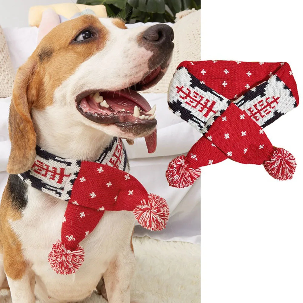 Christmas Dog Scarf Knitted Elk Design Striped – photo 10 of 10