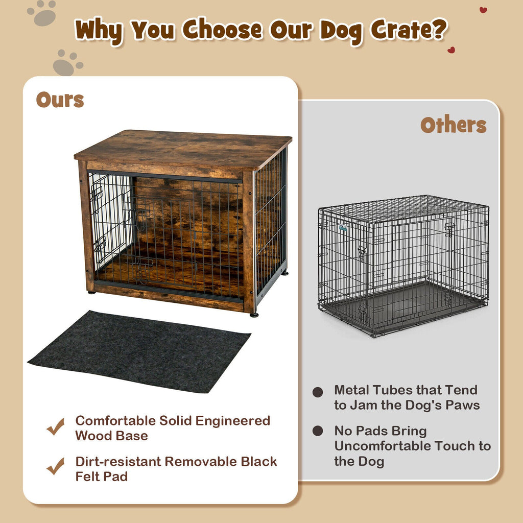 Wooden Dog Crate Furniture with Double Door and Tray Brown – photo 5 of 8