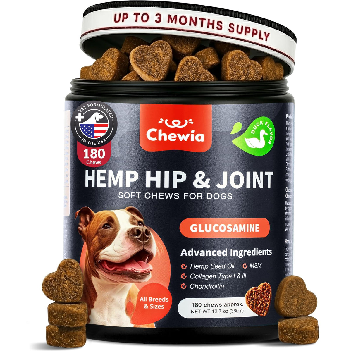 Glucosamine Joint Supplement for Dogs – Hip & Mobility Chews – front view