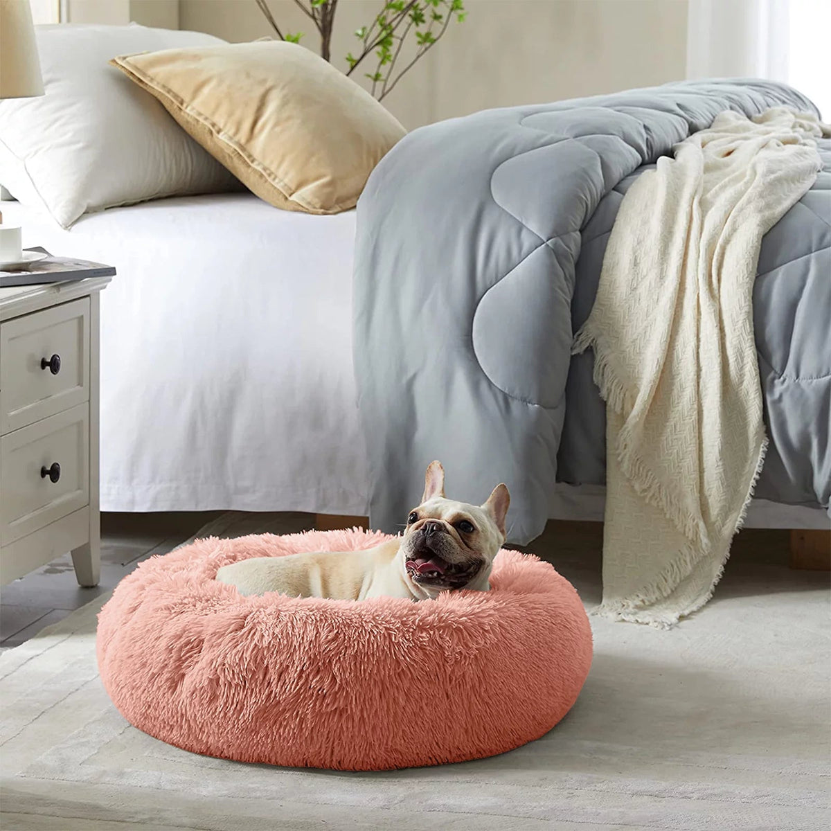 Round Calming Pet Bed, back view