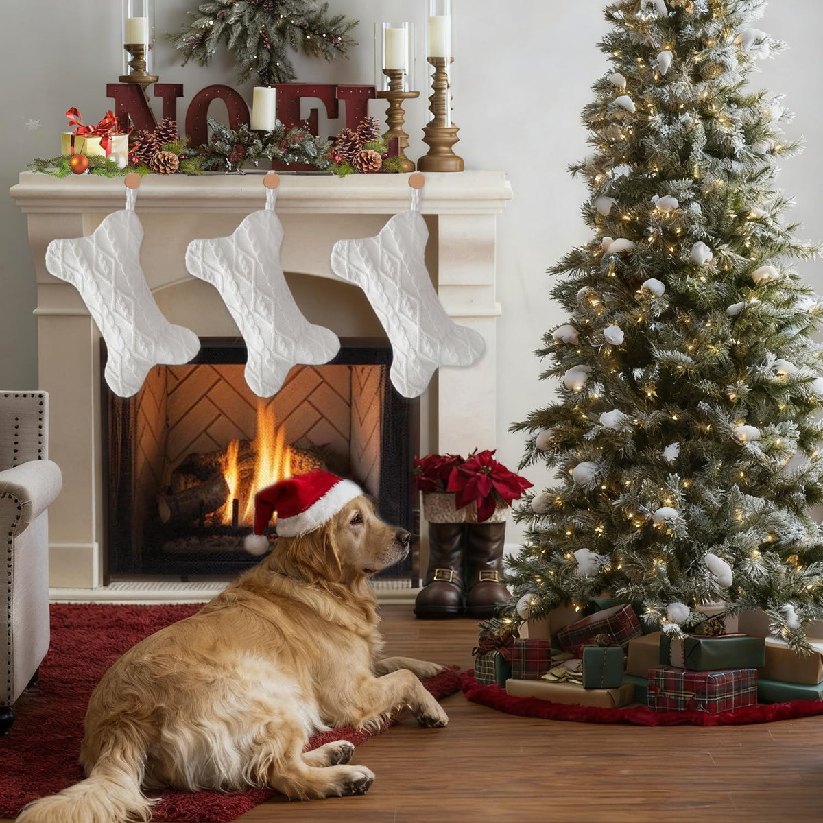 Mayler Yee Dog Christmas Stocking White Knit Bone Shape, 16.7 × 9.6 in – photo 3 of 7