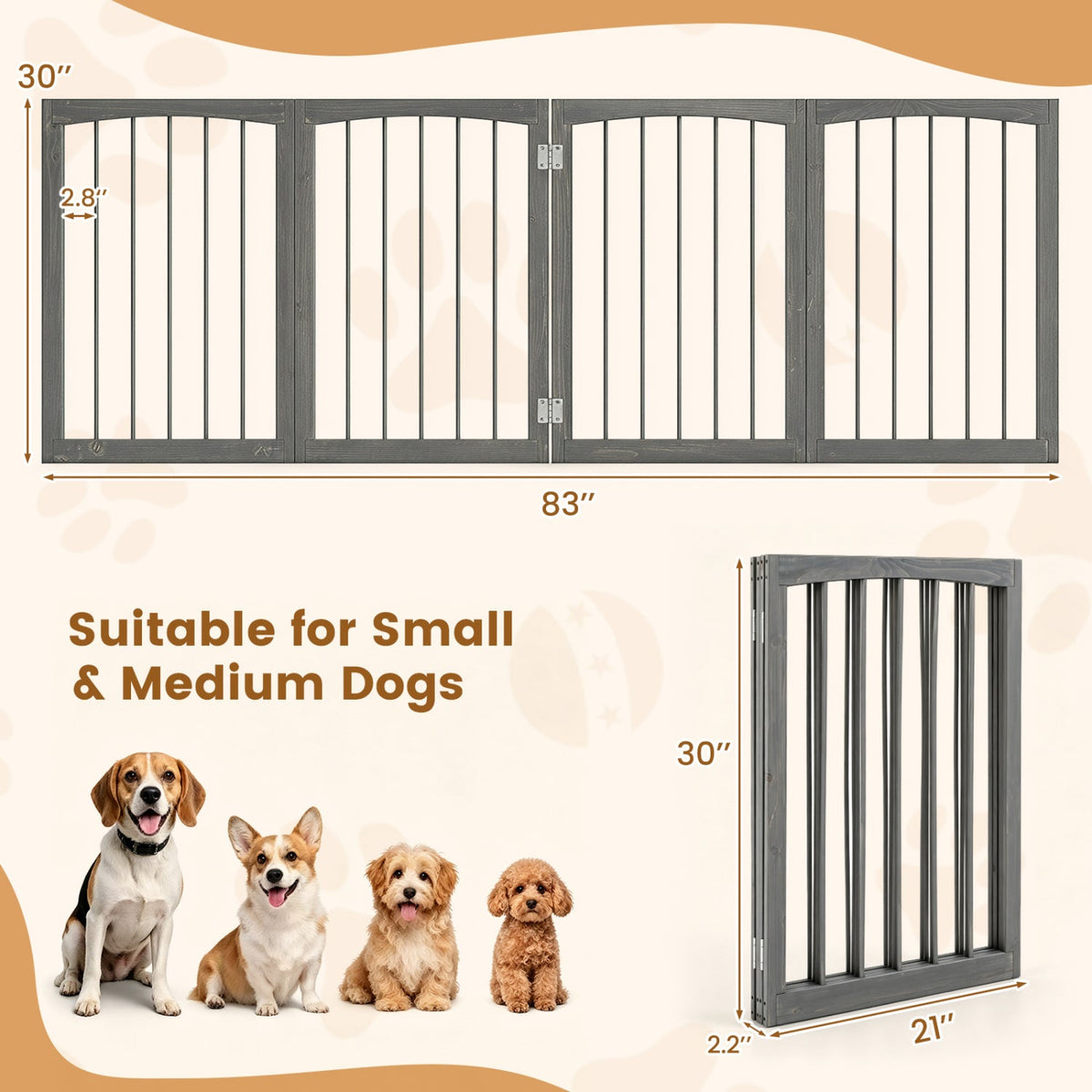 4-Panel Wooden Pet Gate 83 x 30 Freestanding – photo 13 of 16