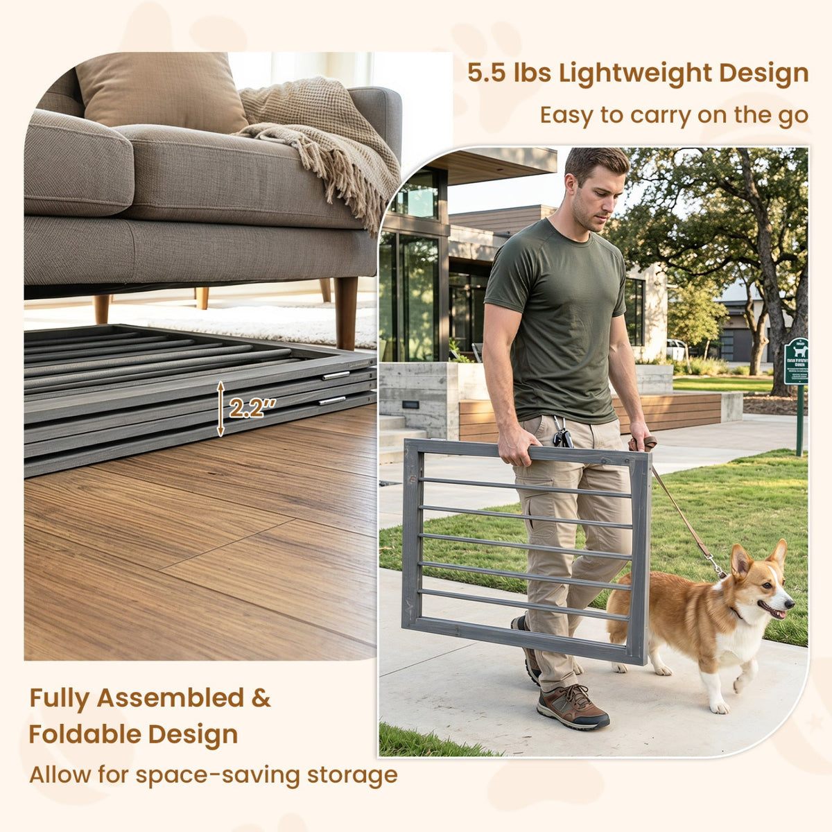 4-Panel Wooden Pet Gate 83 x 30 Freestanding – photo 15 of 16