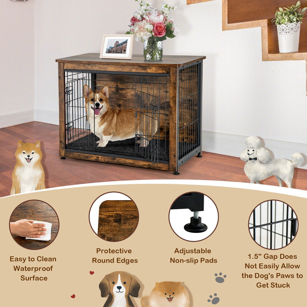 Wooden Dog Crate Furniture with Double Door and Tray Brown – photo 2 of 8