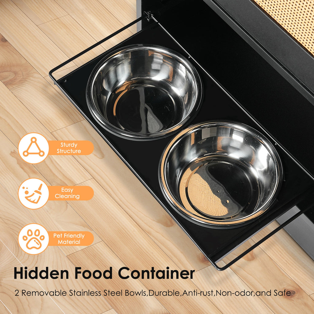 Pet Feeding Station with Storage Cabinet, 2 Elevated Bowls & Side Hooks – Black – alternate view 6