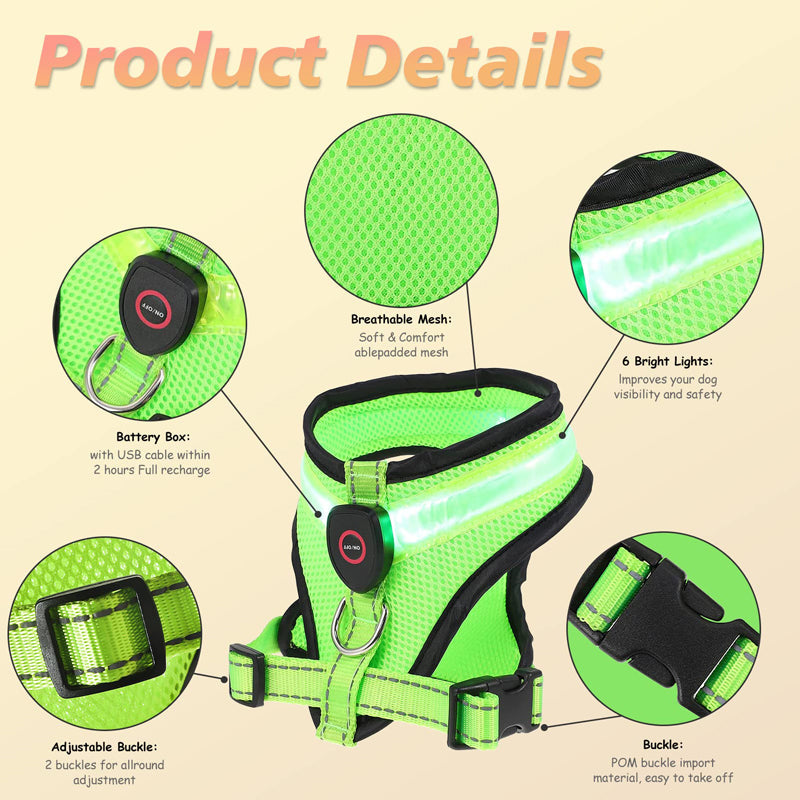 Rechargeable LED Lighted Mesh Dog Harness – alternate view 5