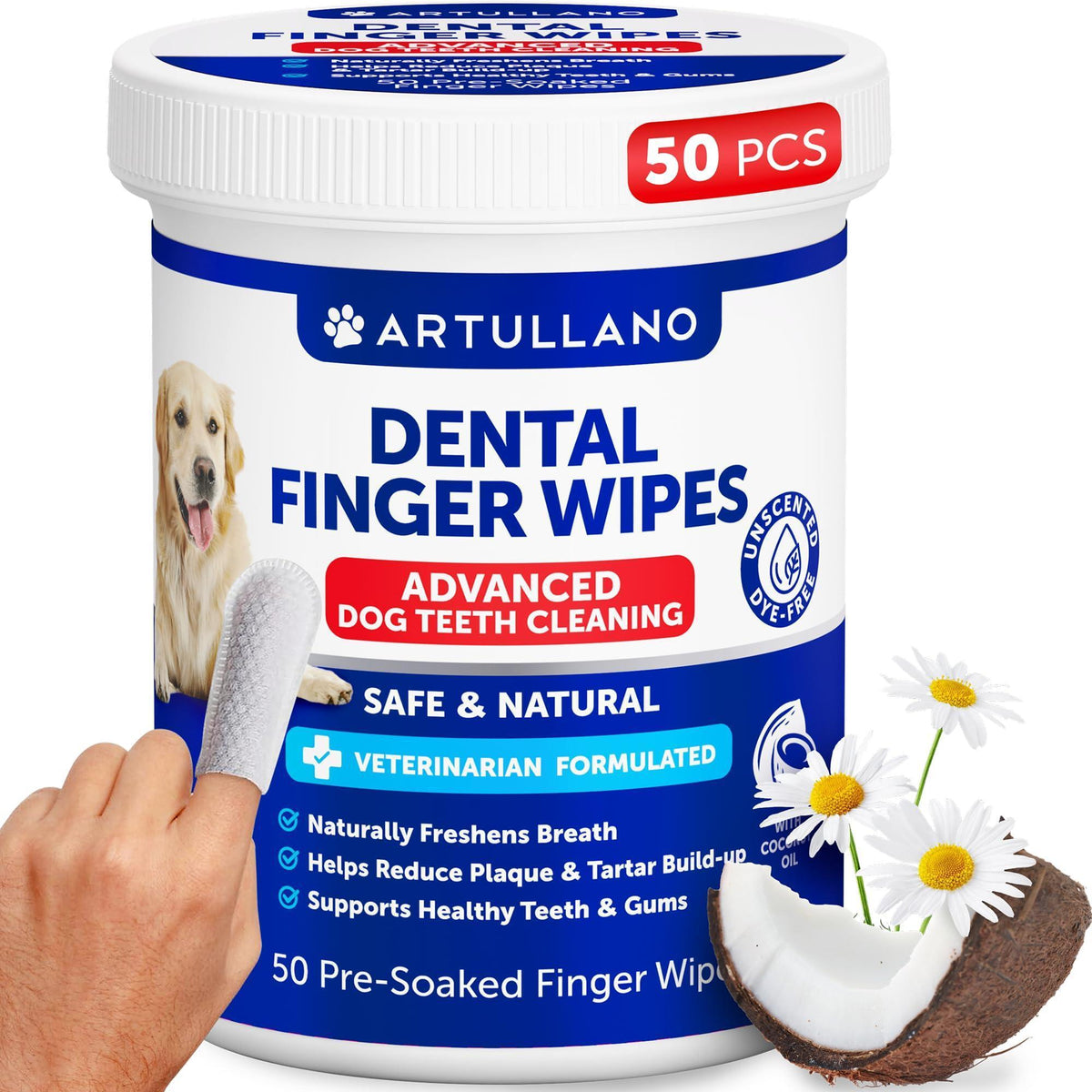 Dog Teeth Cleaning Finger Wipes 50 Count Coconut Oil – photo 1 of 1