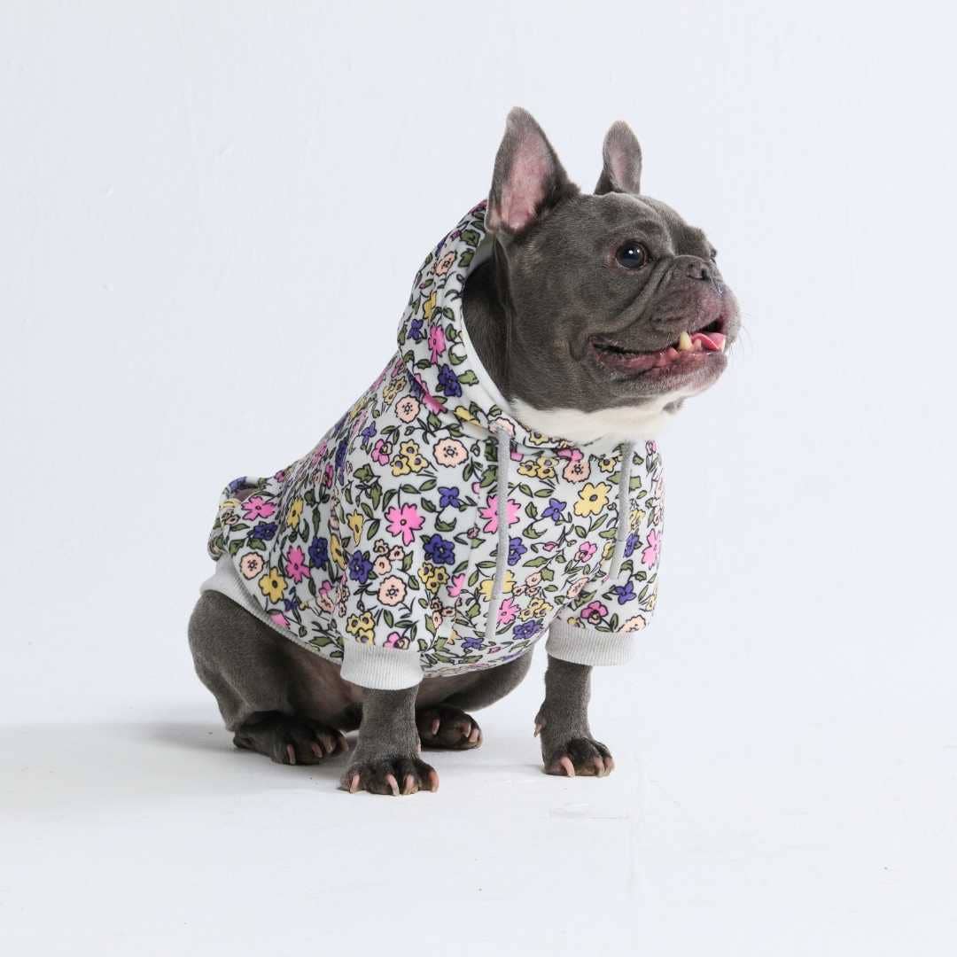 Vintage Flower Dog Hoodie - Light Grey – alternate view 2