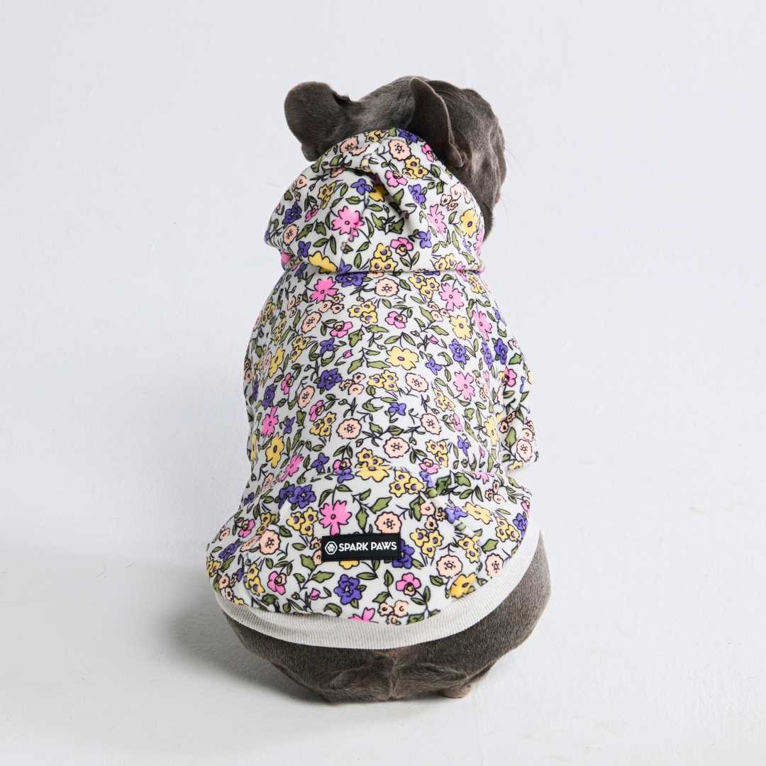 Vintage Flower Dog Hoodie - Light Grey – alternate view 3
