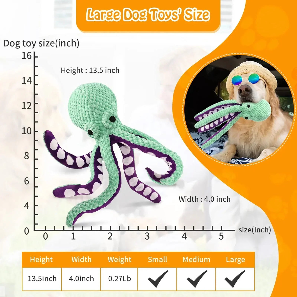 Plush Octopus Squeaky Dog Toy Green – photo 5 of 6