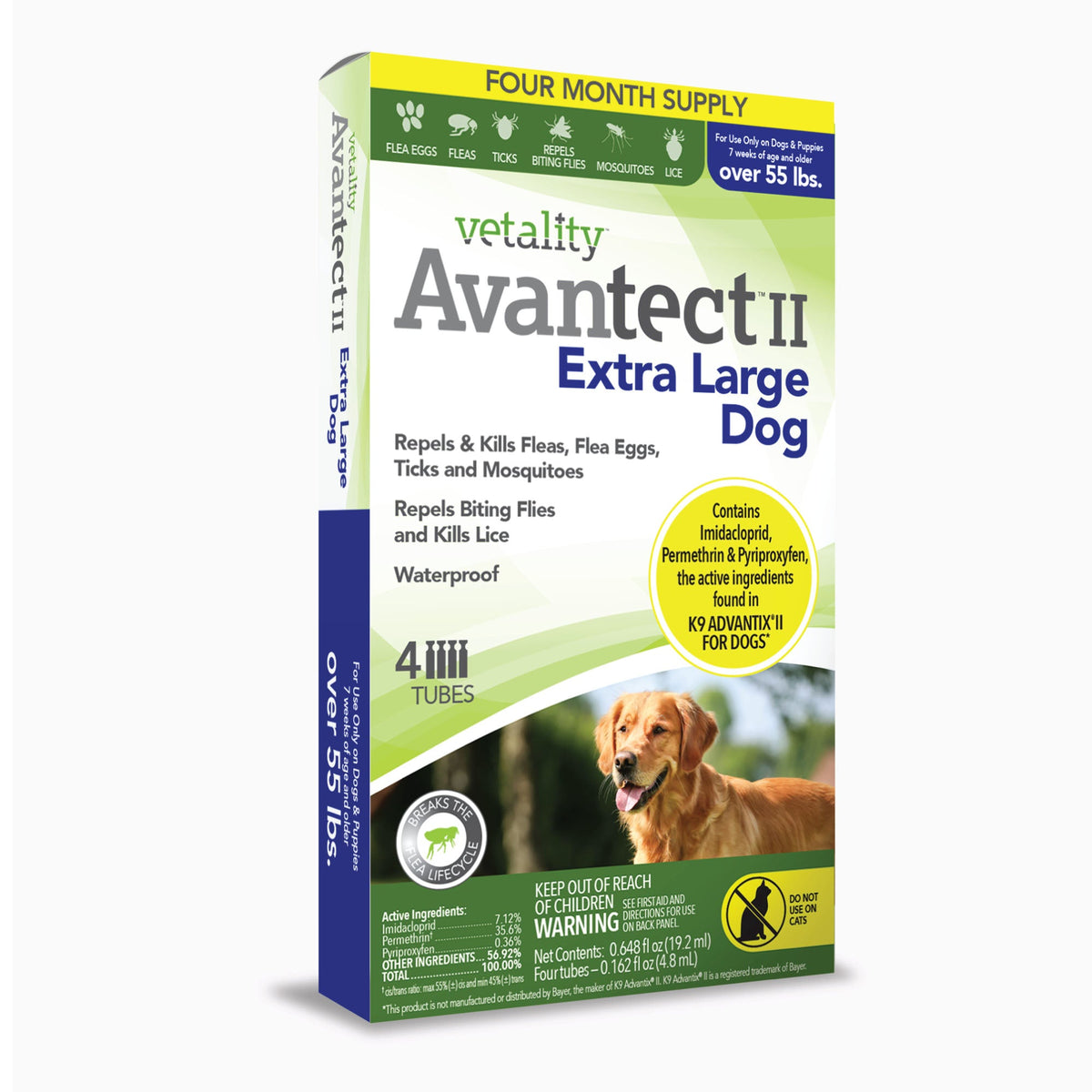 Vetality Avantect II Flea and Tick Topical for Dogs 4 Tubes – photo 1 of 11