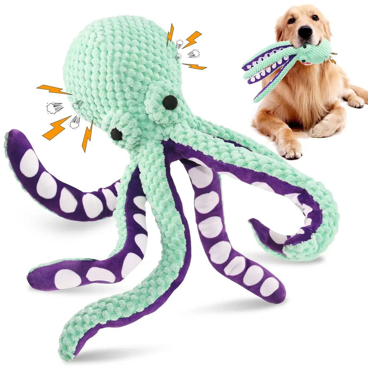 Plush Octopus Squeaky Dog Toy Green – photo 1 of 6