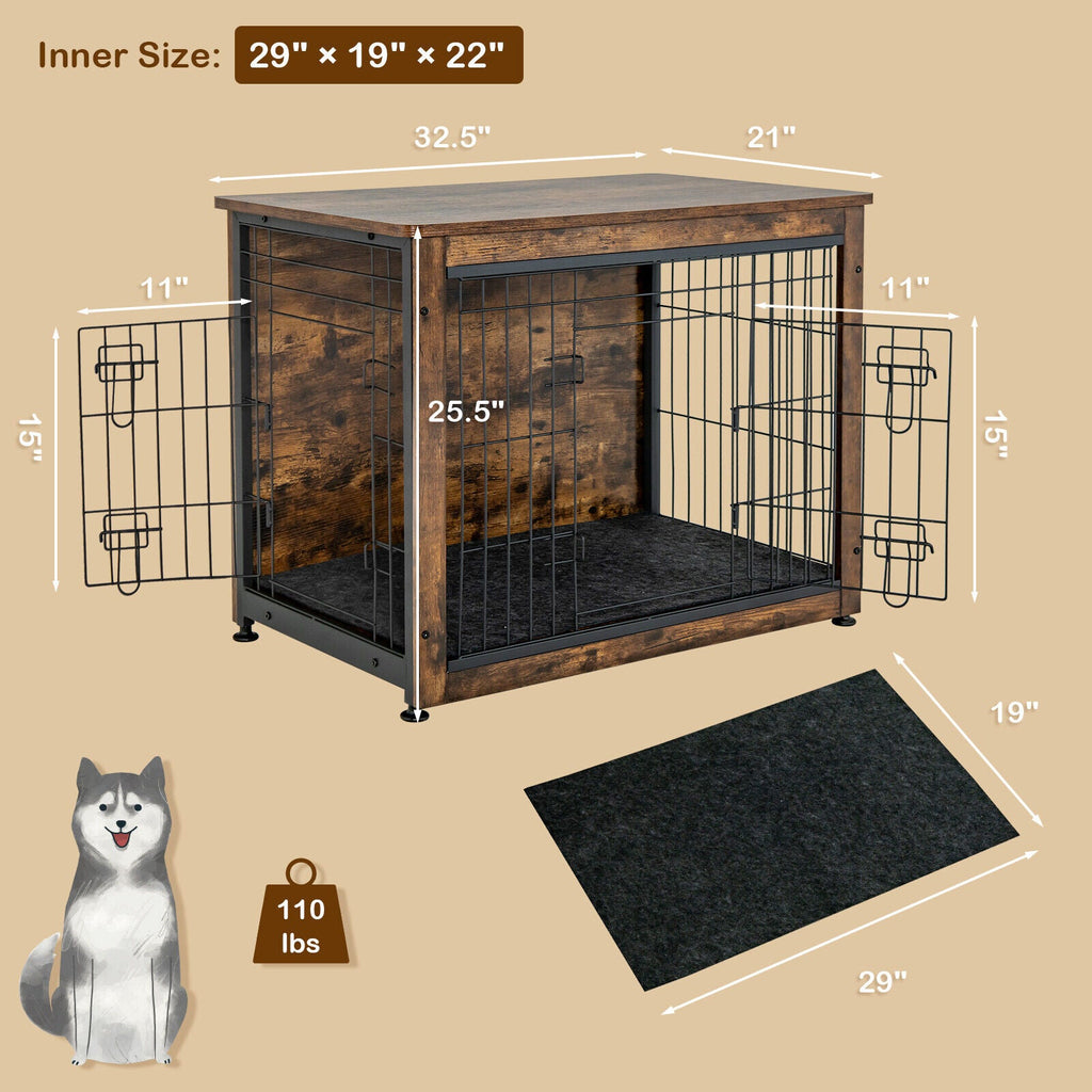 Wooden Dog Crate Furniture with Double Door and Tray Brown – photo 4 of 8