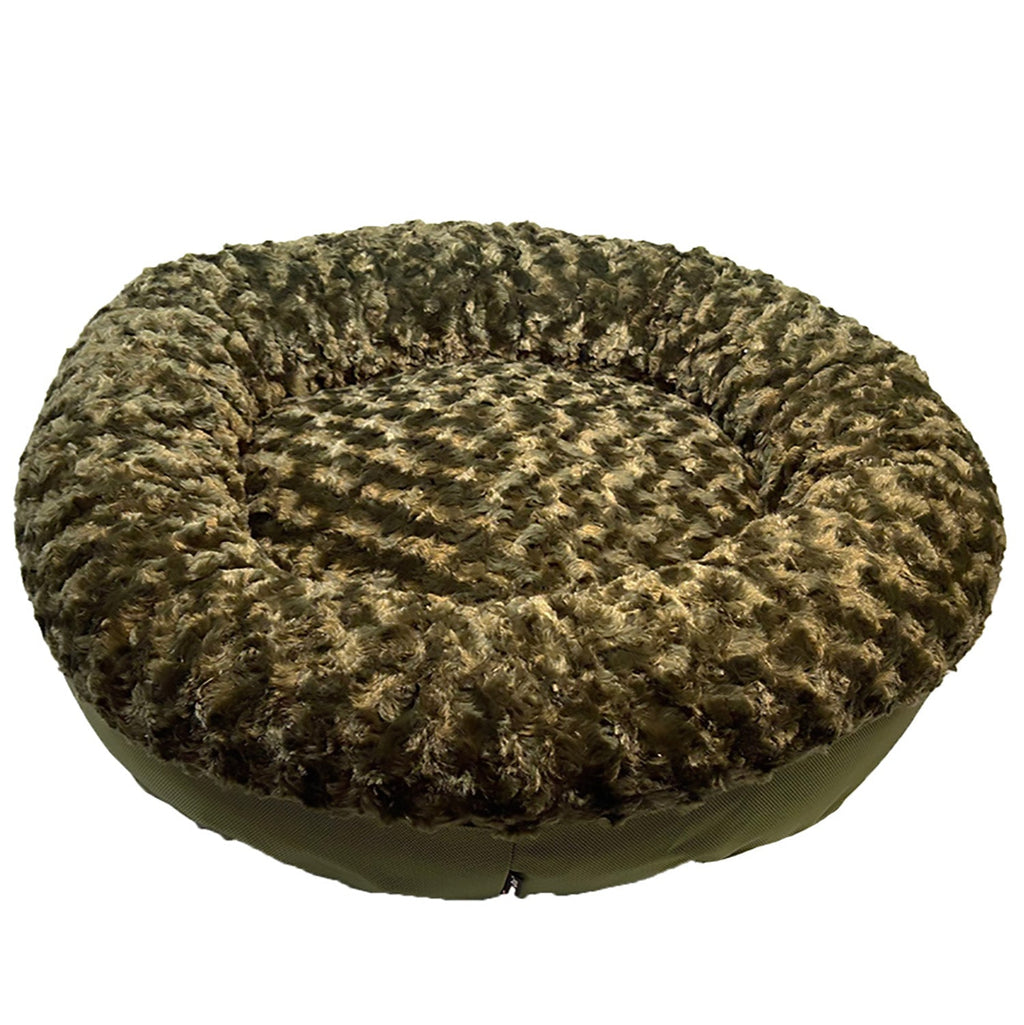 Furvana round bolstered dog bed with plush Minky fleece cover