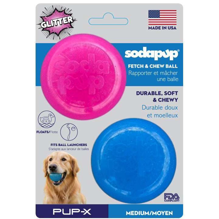 SodaPup Glitter Ball pink and blue soft rubber dog toy 2-pack – photo 1 of 12