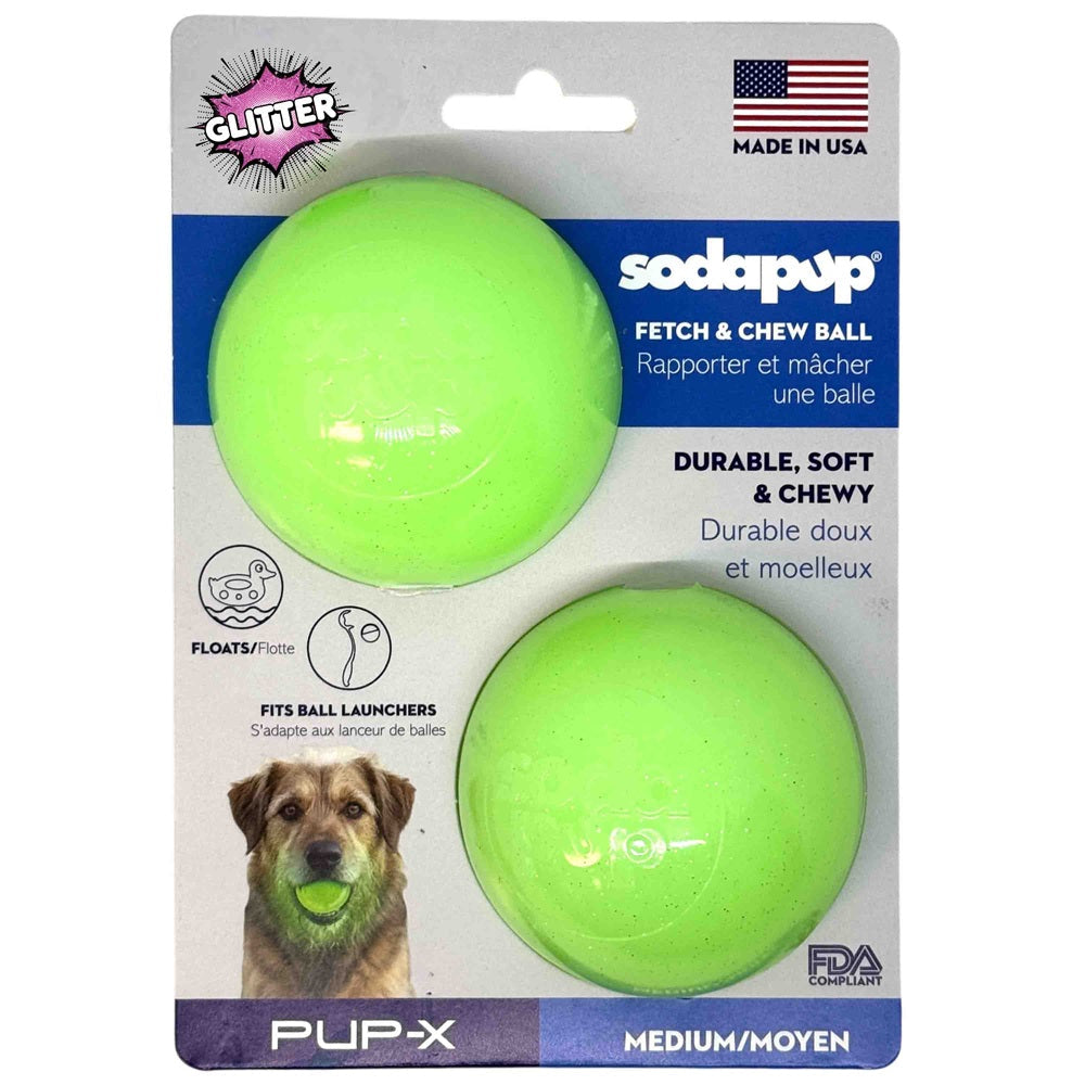 SodaPup Glitter Ball green soft rubber dog toy 2-pack – photo 1 of 8