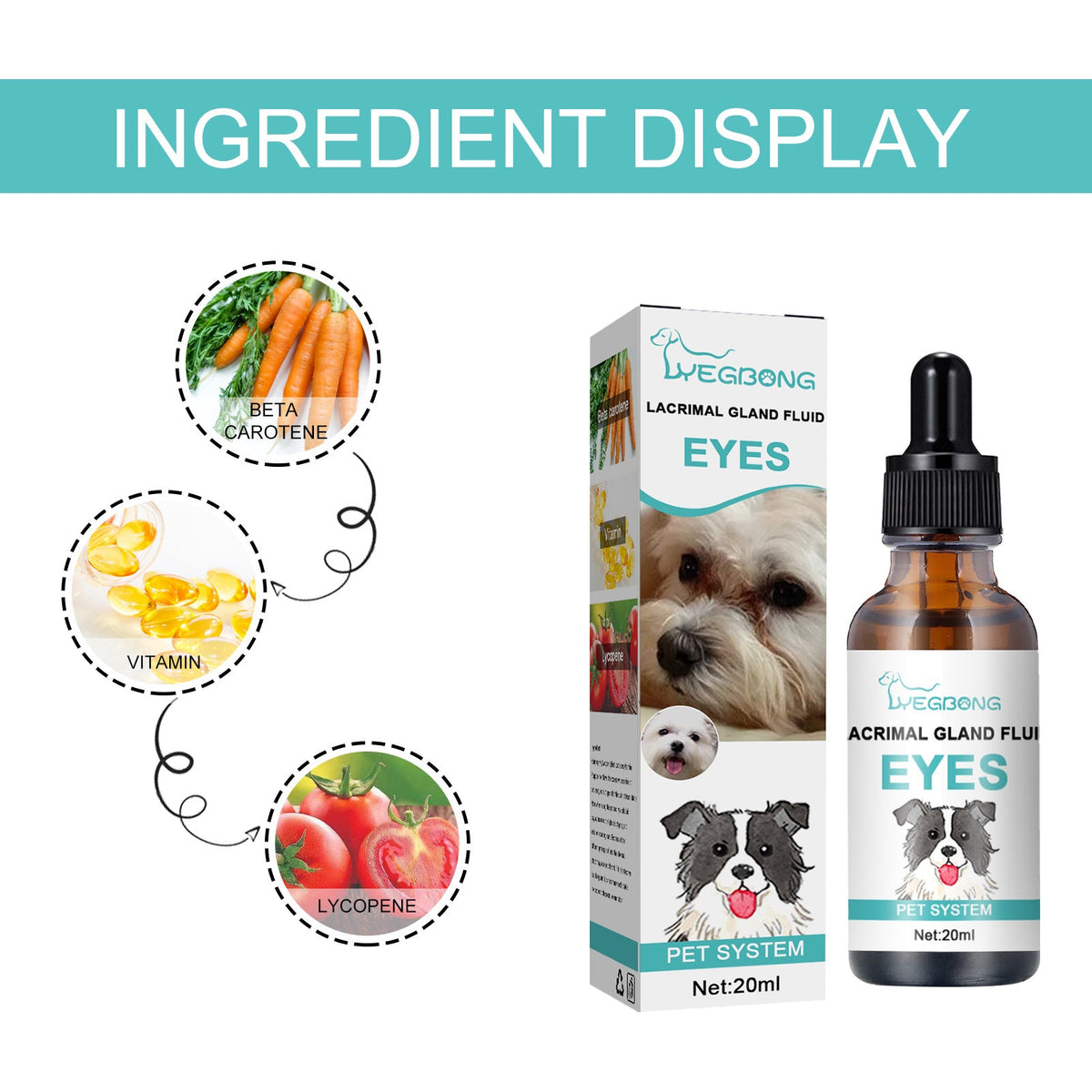 Tear duct serum for dogs and cats eye tear stain remover, packaging