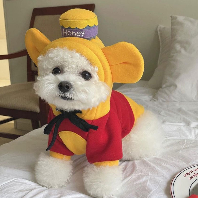 Pooh Bear Dog Costume Sweater – Two-Piece Outfit – front view
