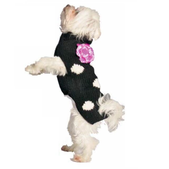 Black Polka Dot Pink Flower Dog Sweater Pullover – photo 1 of 4