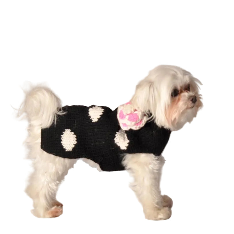 Black Polka Dot Pink Flower Dog Sweater Pullover – photo 2 of 4