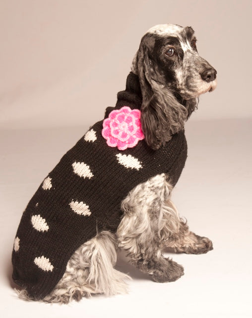 Black Polka Dot Pink Flower Dog Sweater Pullover – photo 4 of 4