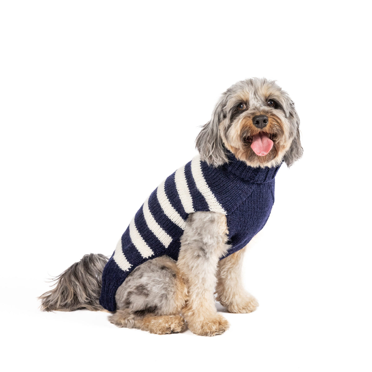 Flynn Alpaca Stripe Dog Sweater Navy and White – photo 2 of 4
