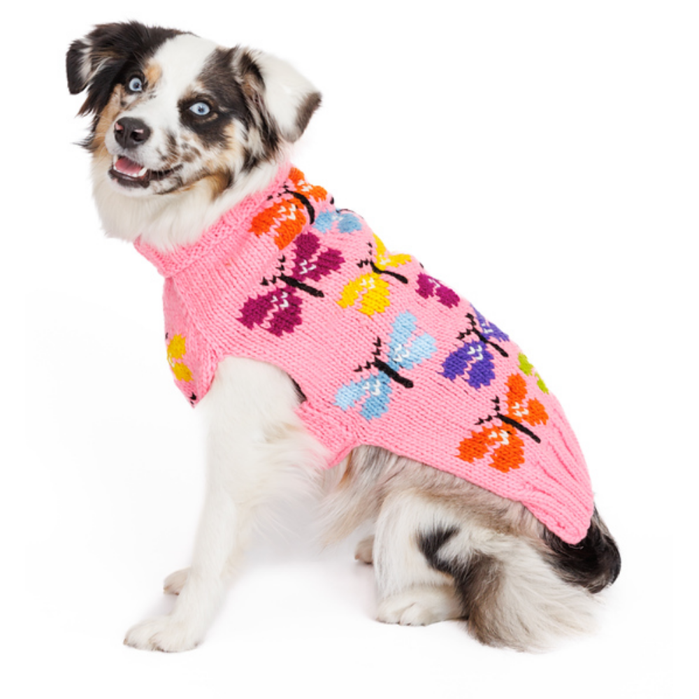 Butterfly Wool Dog Sweater 100 Percent Wool on Pink – photo 1 of 8