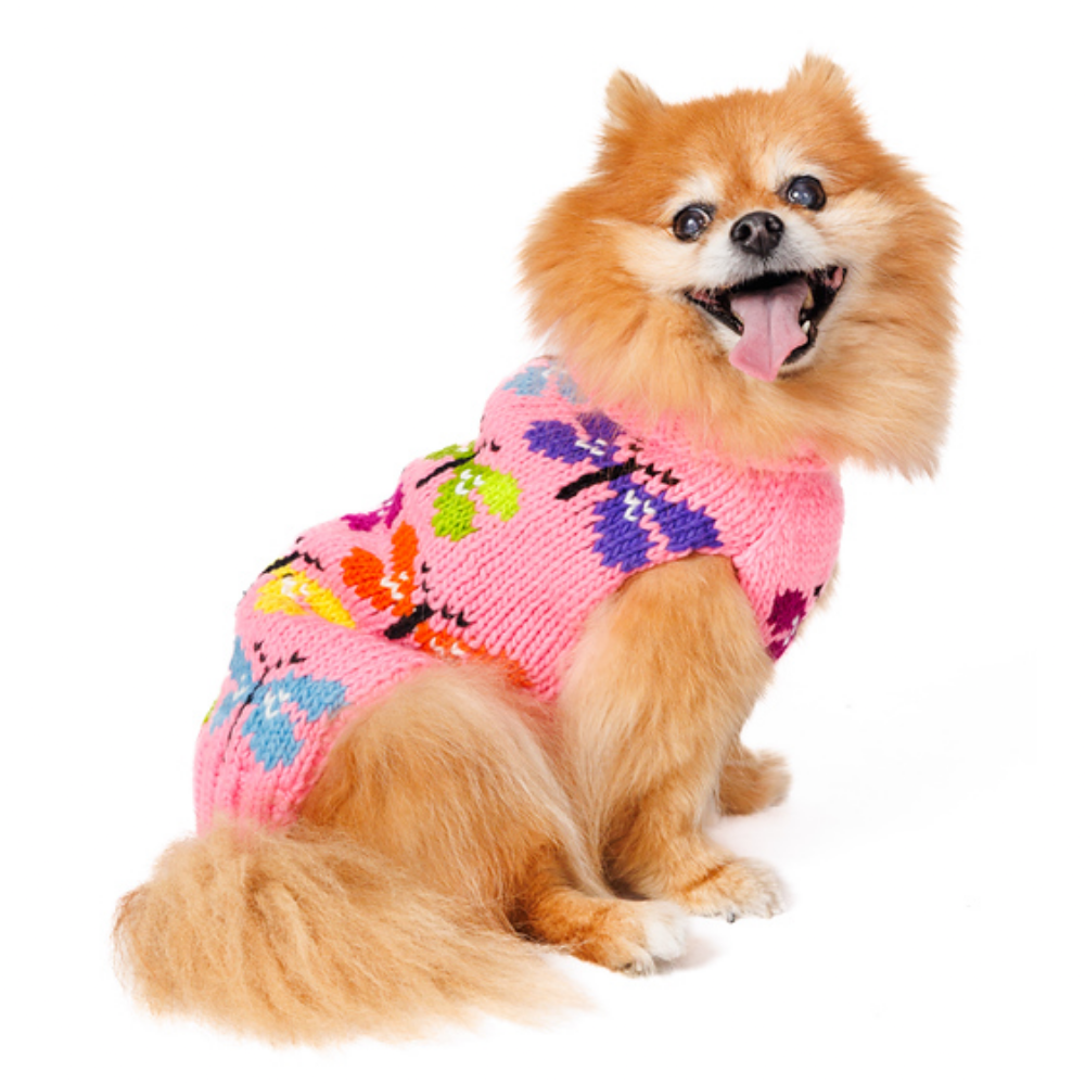 Butterfly Wool Dog Sweater 100 Percent Wool on Pink – photo 7 of 8