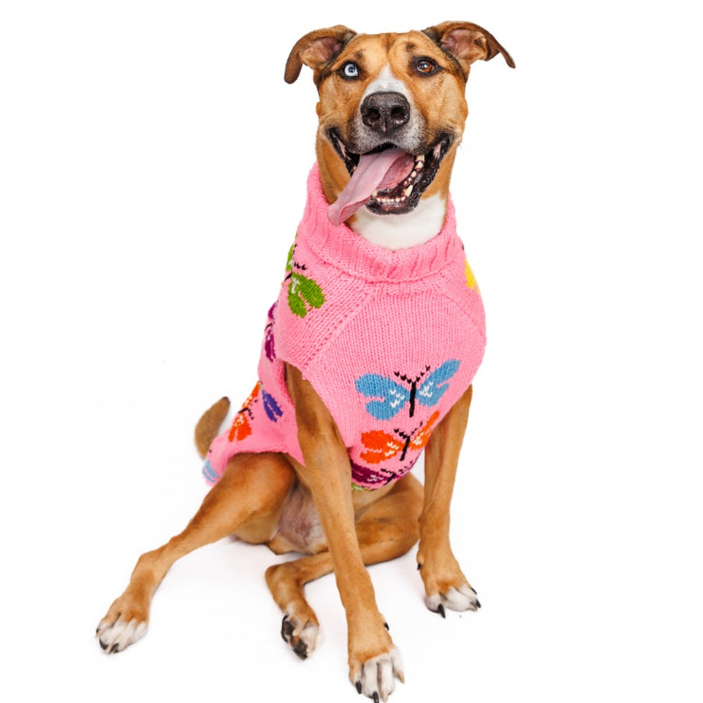 Butterfly Wool Dog Sweater 100 Percent Wool on Pink – photo 3 of 8