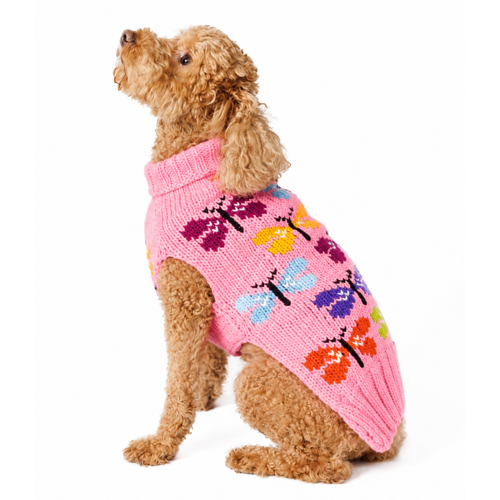Butterfly Wool Dog Sweater 100 Percent Wool on Pink – photo 5 of 8