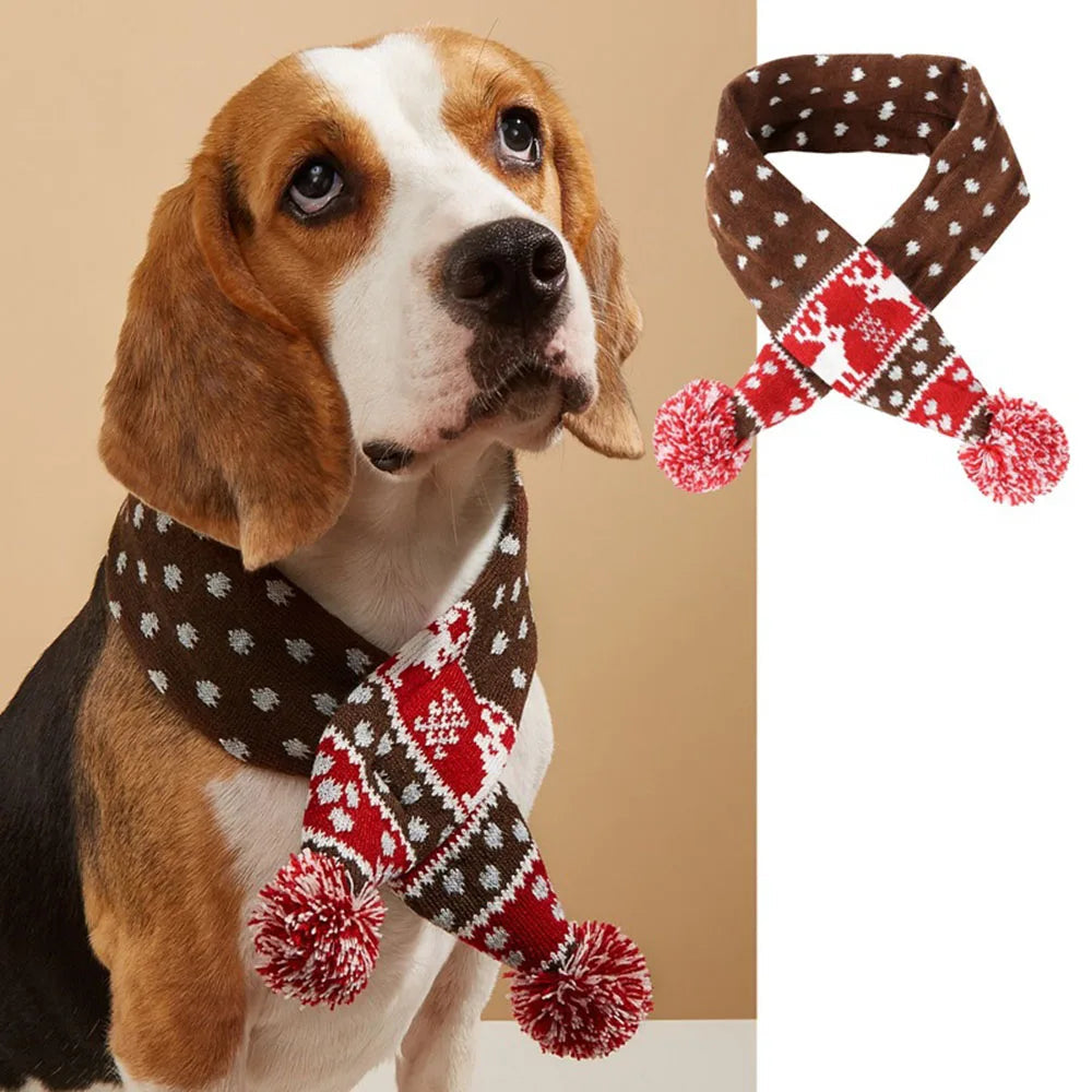 Christmas Dog Scarf Knitted Elk Design Striped – photo 8 of 10