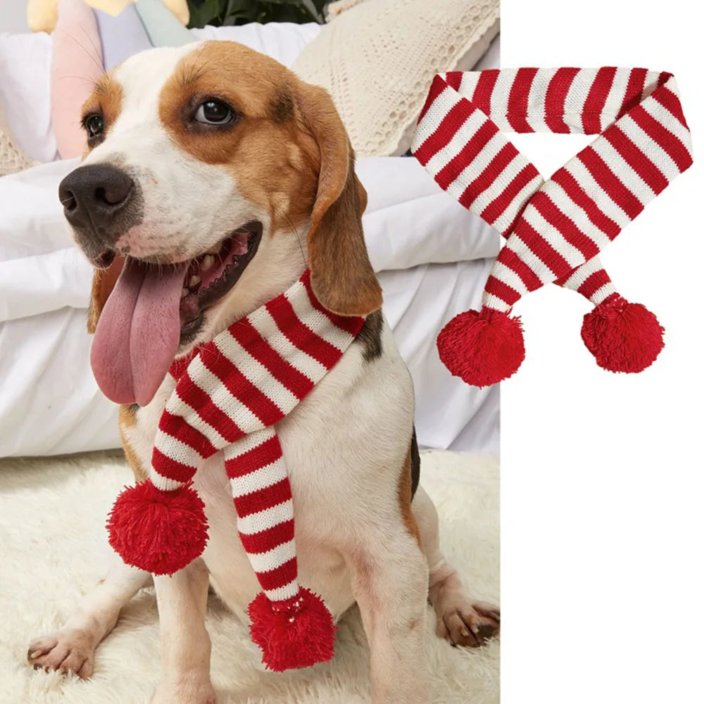 Christmas Dog Scarf Knitted Elk Design Striped – photo 9 of 10