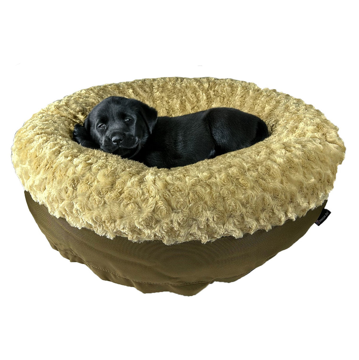 Furvana round bolstered dog bed with plush Minky fleece cover