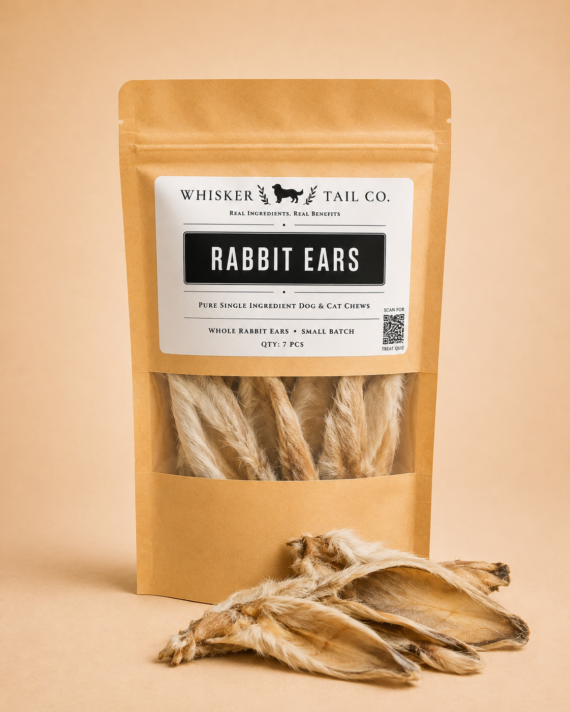 Rabbit Ears Natural Chew for Dogs & Cats – front view