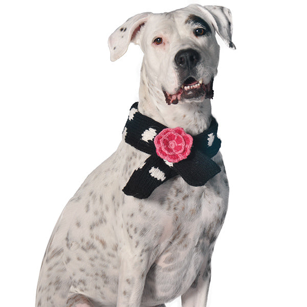 Black Polka Dot Flower Dog Scarf Hand Knit 100 Percent Wool – photo 1 of 3