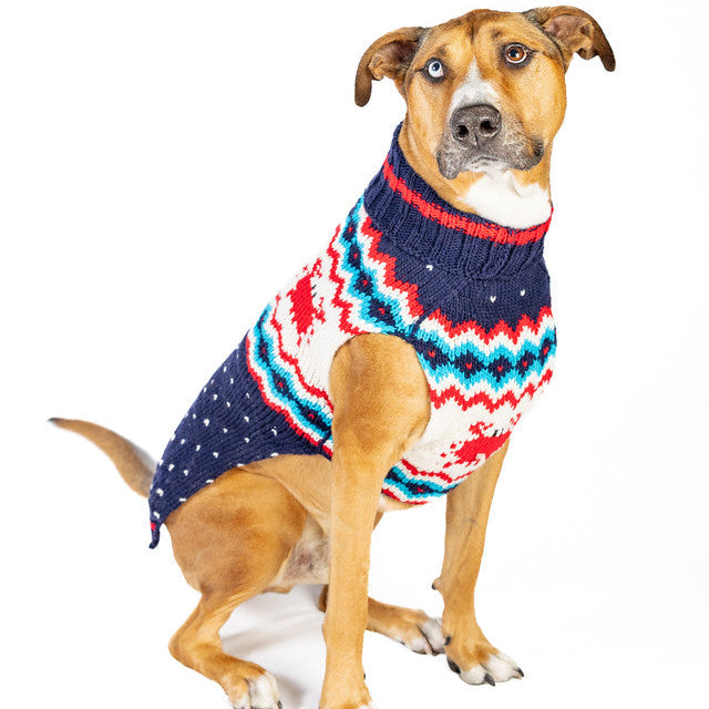Crabby Wool Dog Sweater Navy Fair Isle with Red Crab Pattern – photo 1 of 5