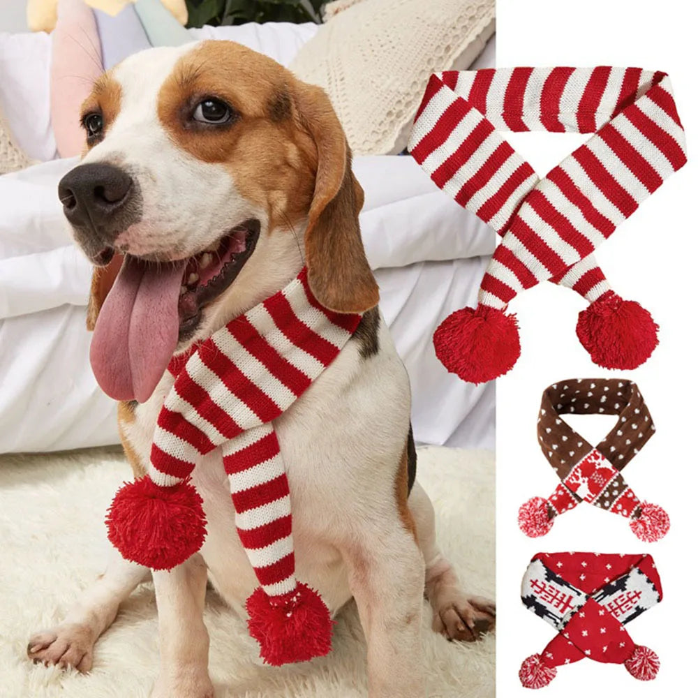 Christmas Dog Scarf Knitted Elk Design Striped – photo 1 of 10
