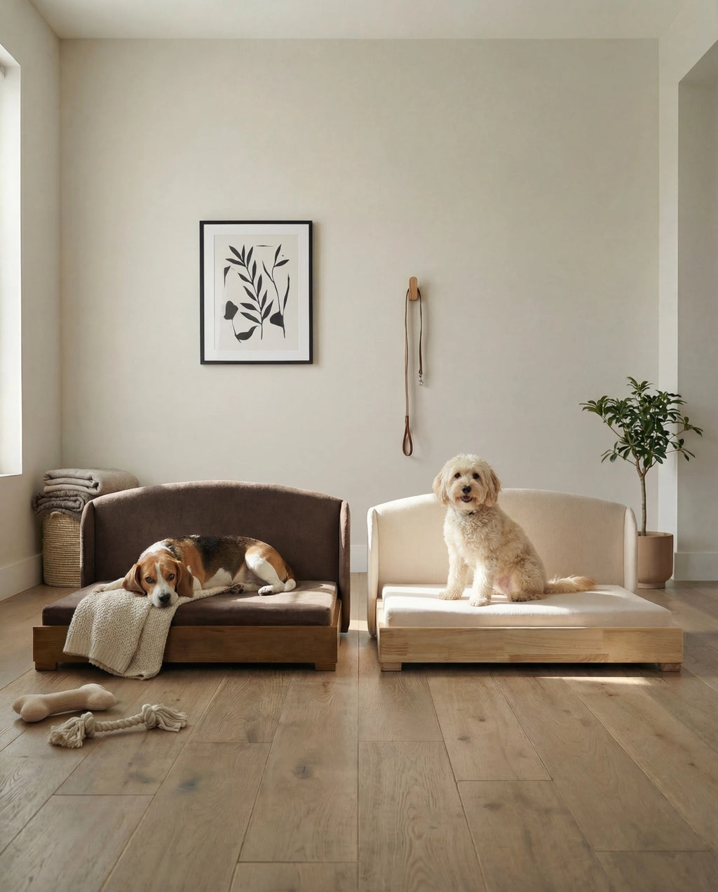 The Haven solid hardwood orthopedic dog bed with tailored upholstered cover
