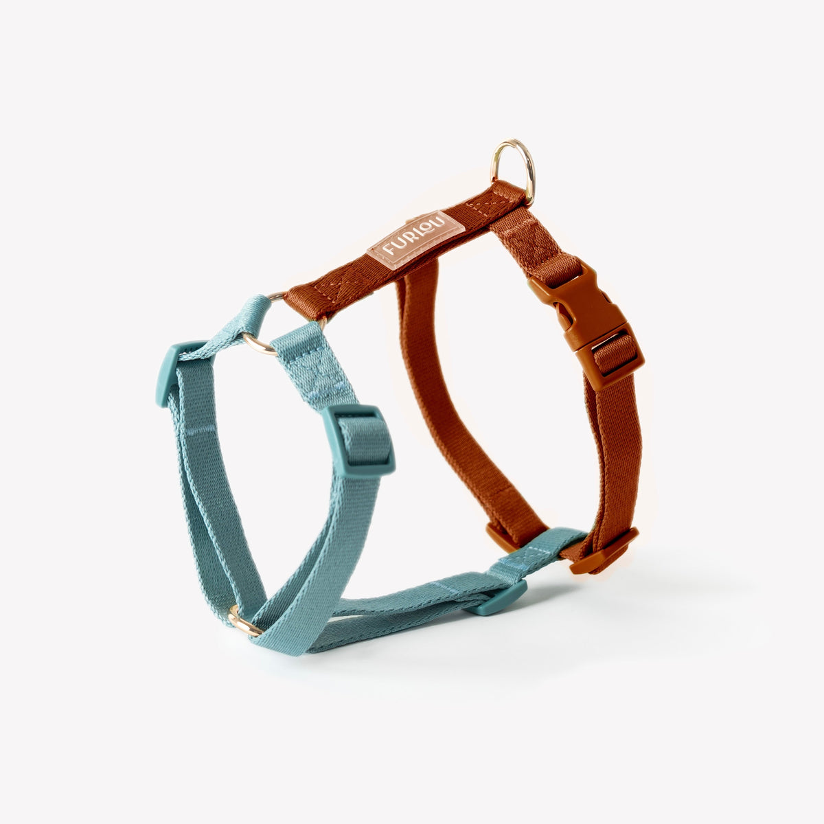 FURLOU blue and clay dog harness, harness front view