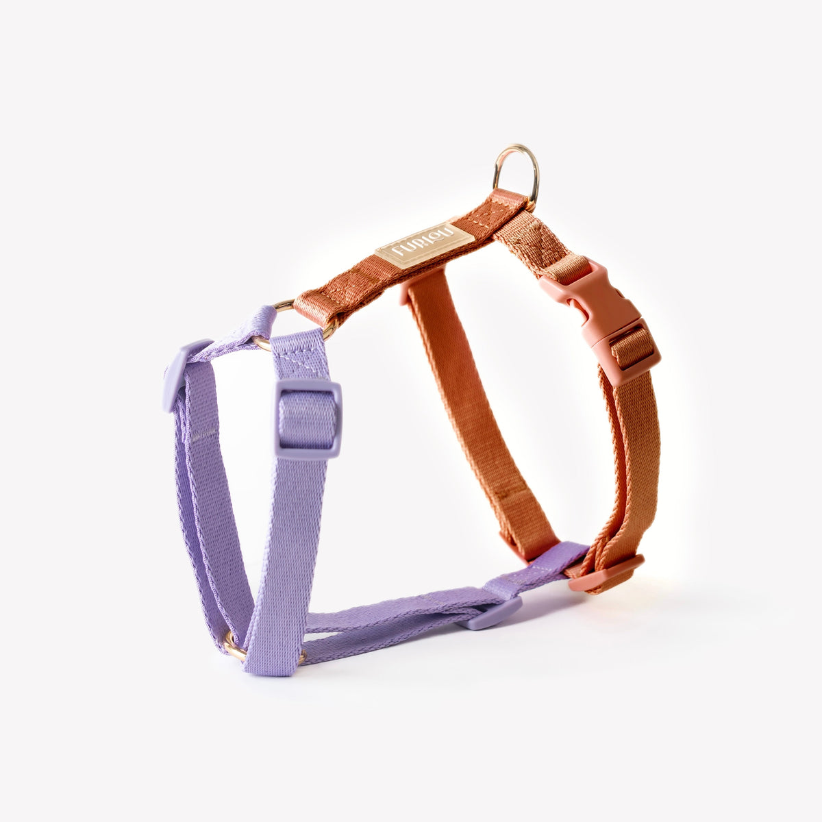 FURLOU lavender and terracotta dog harness, harness front view
