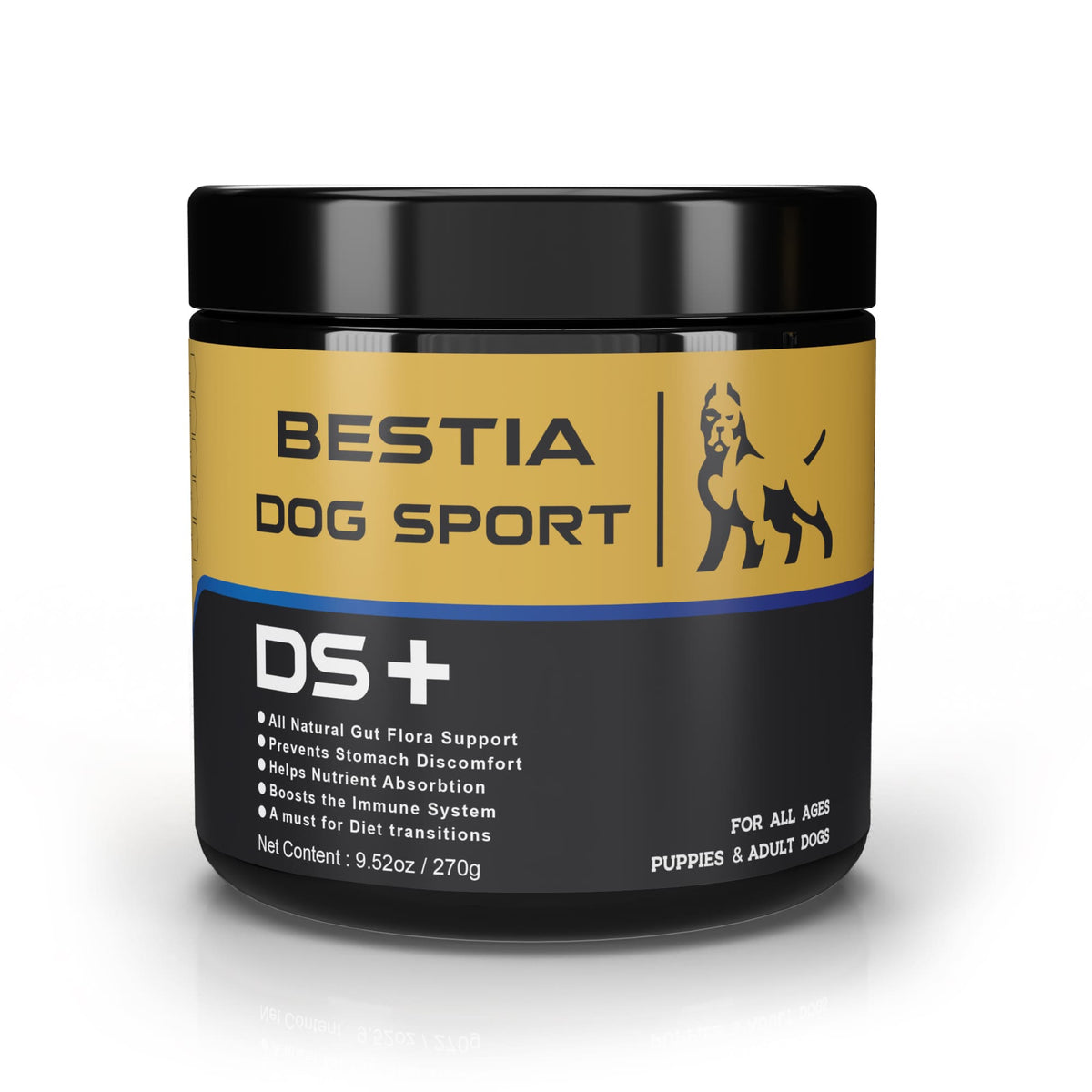 BDS DS+ dog food supplement probiotic digestive support, supplement packaging front view