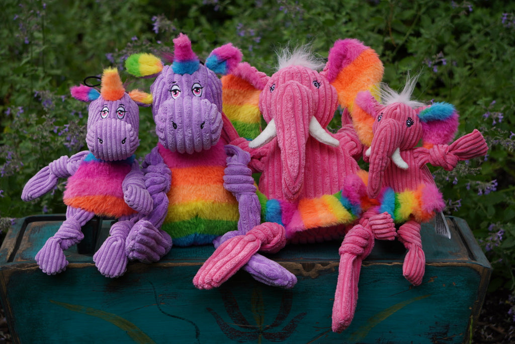 Rainbow Elephant Knottie Plush Dog Toy, side view