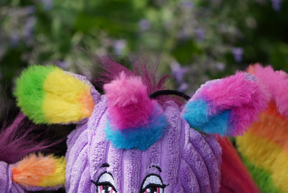 Rainbow Unicorn Knottie Plush Dog Toy, detail view