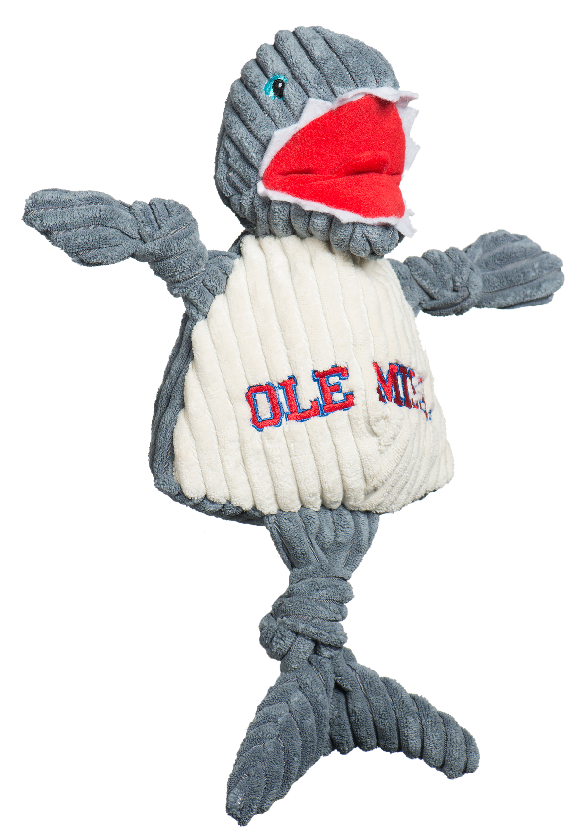 Ncaa Ole Miss U of Mississippi Tony Land Shark Knottie Plush Dog Toy, detail view