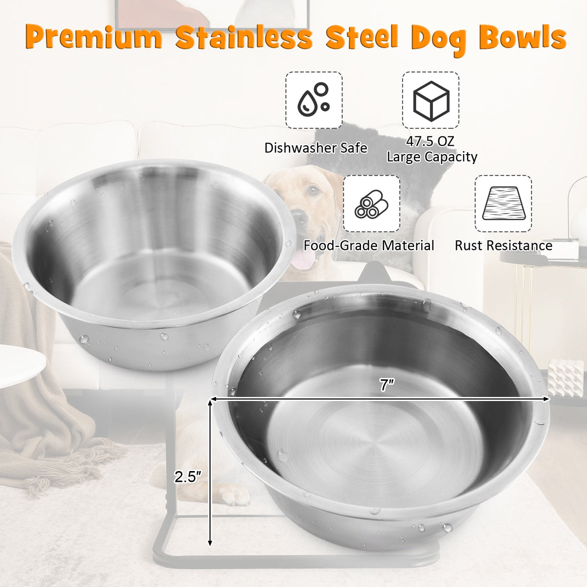 Elevated Dog Bowl Stand with 2 Stainless Steel Bowls – photo 7 of 8