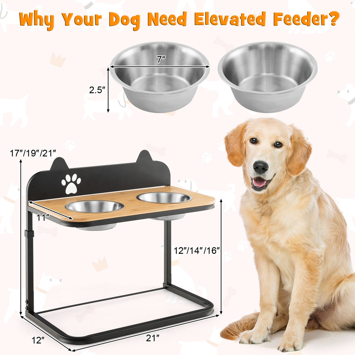 Elevated Dog Bowl Stand with 2 Stainless Steel Bowls – photo 5 of 8