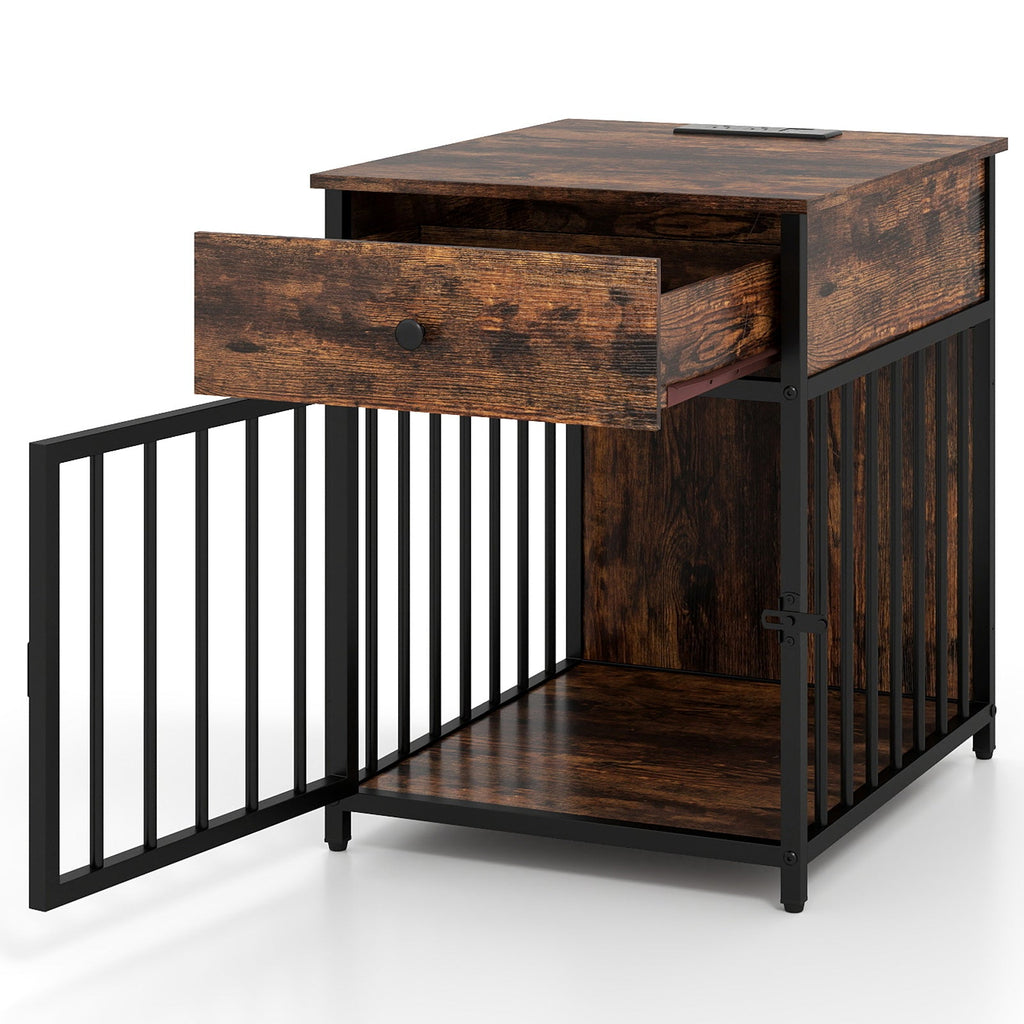 Dog Crate Furniture with Charging Station and Drawer Rustic Brown – photo 4 of 8